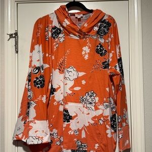 LuLaRoe Orange Floral Cowl Neck Pullover